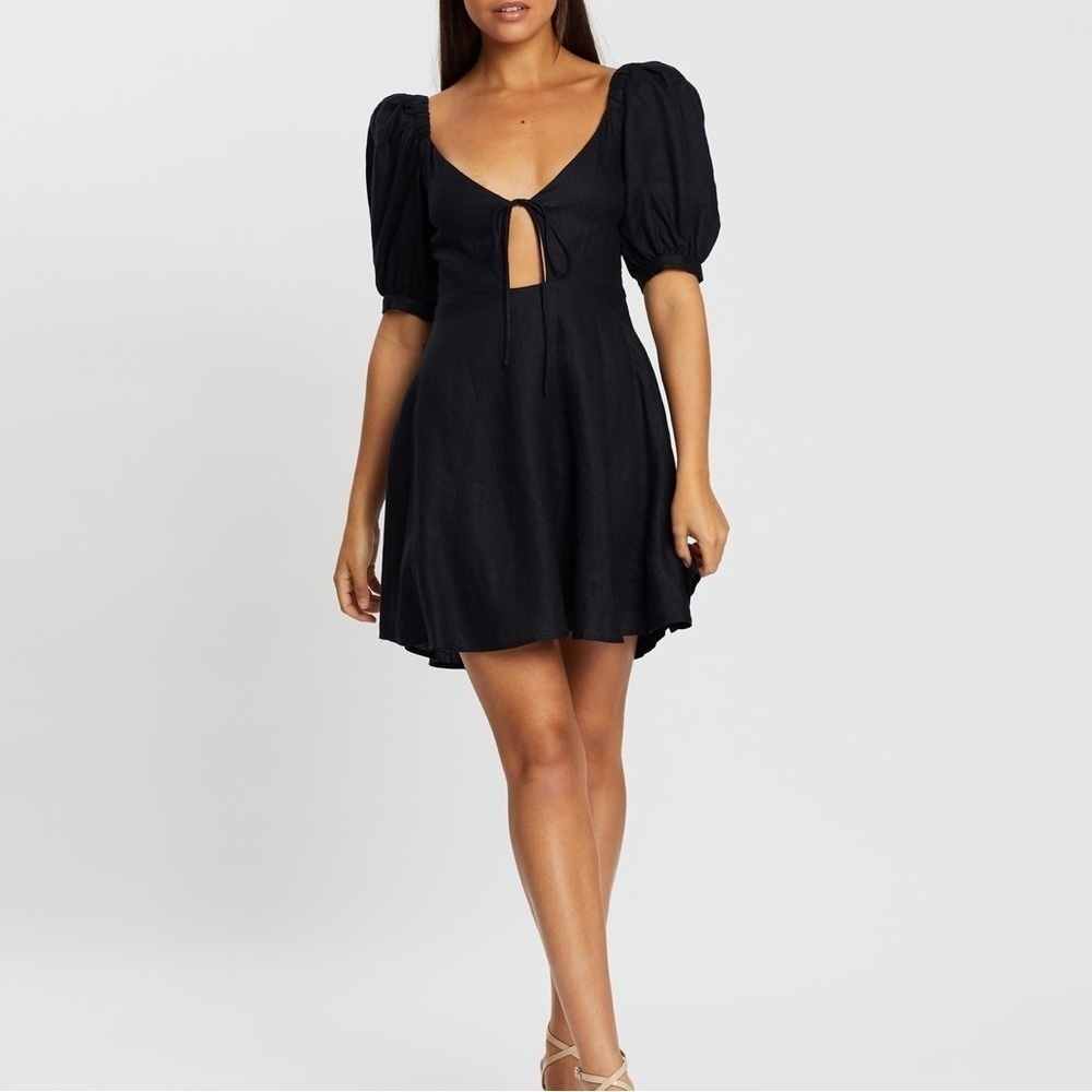 Capulet Bernie Black Linen Puff Sleeve Mini Dress